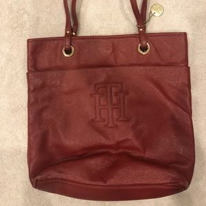 Tommy Hilfiger red leather tote bag good condition